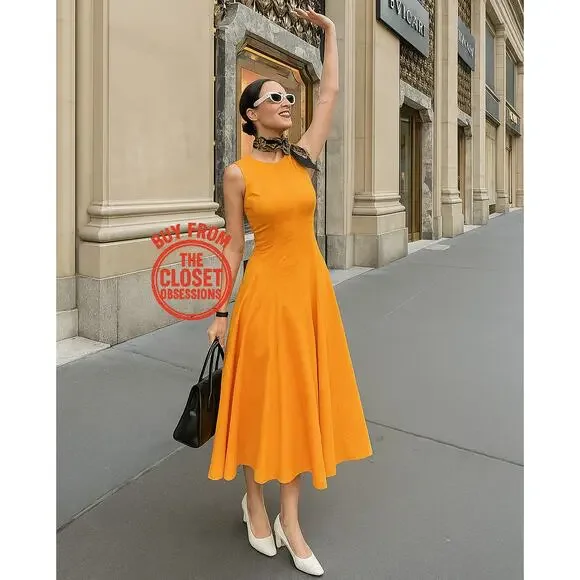 ZARA A-Line Orange Midi Dress NWT | Cotton Blend Blogger Fave - Picture 9 of 16